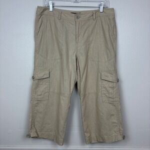 Banana Republic Factory Cargo Capri Pants Size 12 Beige Linen Blend Casual Beach